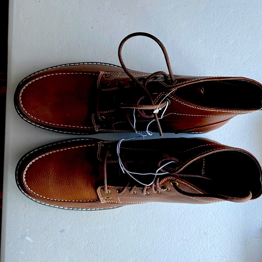 New men’s boots in a rich cognac color with check interior lining